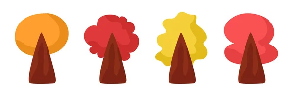 Árvores Outono Definidas Desenhos Animados Doodle Trees Árvores Com Folhas —  Vetores de Stock