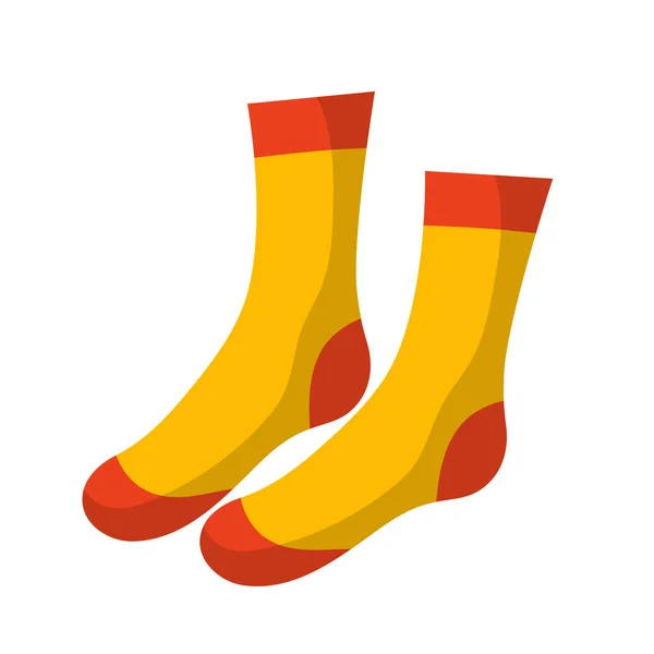 一双橙色的袜子 有红色细节的羊毛或棉质橙色袜子 在白色背景下孤立的向量群 — 图库矢量图片