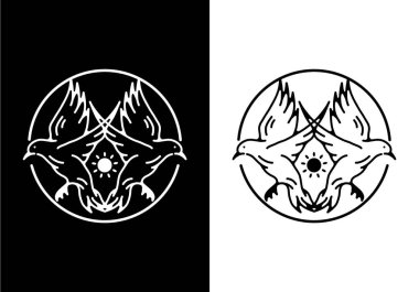 Uçan kuş çizgisi tasarımının siyah ve beyaz rengi