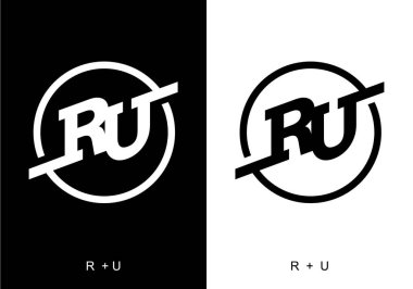 RU ilk harf tasarımının siyah ve beyaz rengi