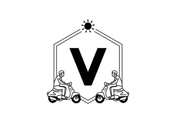 Vの頭文字デザインのスクーターラインアート — ストックベクタ