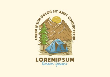 Dağ kamp tasarımının renkli çizimi