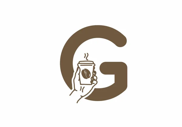 Kahverengi Harfinin Ilk Harfi Çizgili Kahve Fincanı Tasarımı — Stok Vektör