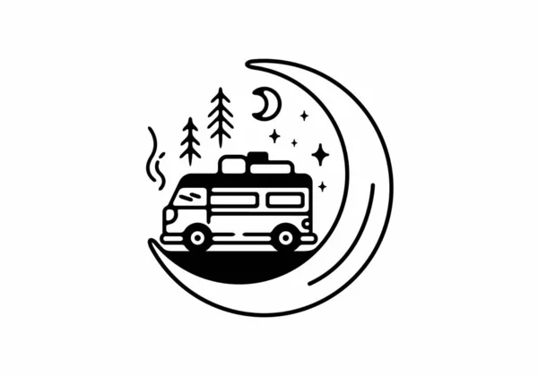 Illustration Art Linéaire Design Camping Car — Image vectorielle