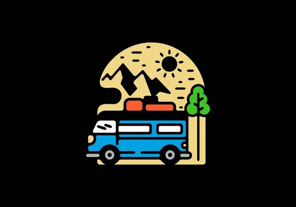 Line Art Ilustrace Designu Campervan — Stockový vektor