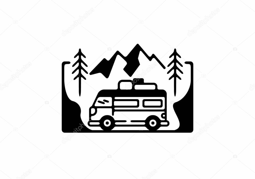 Line art illustration of campervan design