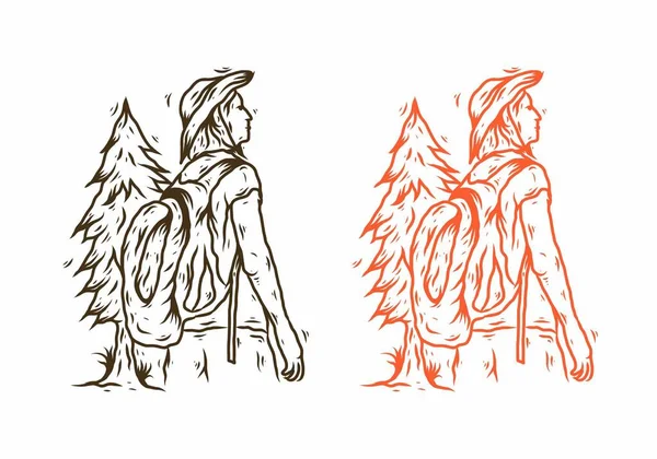 Färgglada Backpacker Man Illustration Ritning Design — Stock vektor