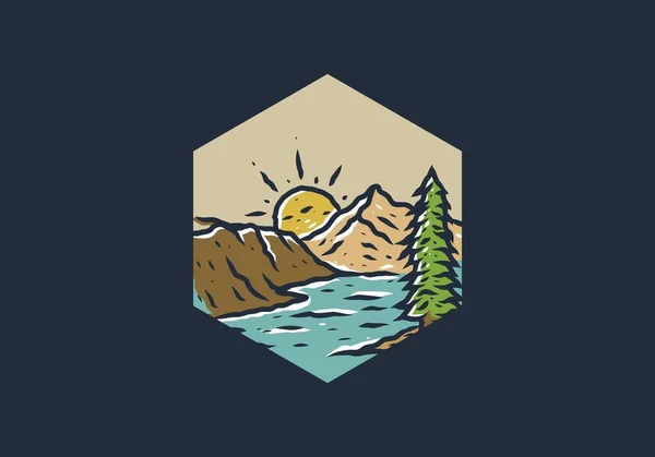 Projeto Desenho Ilustração Lago Montanha —  Vetores de Stock