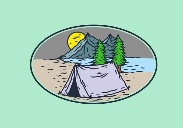 Illustration Art Linéaire Dessin Camping Design — Image vectorielle