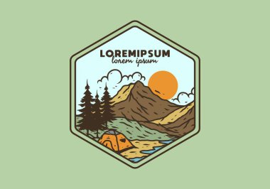 Dağ Gölü kamp tasarımının çizim çizimi