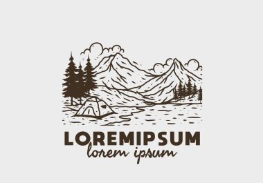 Dağ Gölü kamp tasarımının çizim çizimi