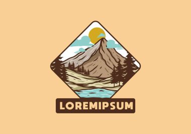 Dağ ve çam ağaçları sanat çizimi tasarımı