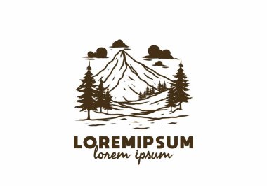 Dağ ve çam ağaçları sanat çizimi tasarımı