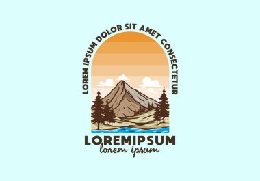 Dağ ve çam ağaçları sanat çizimi tasarımı