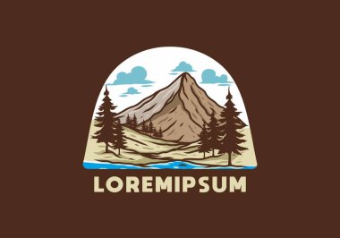 Dağ ve çam ağaçları sanat çizimi tasarımı