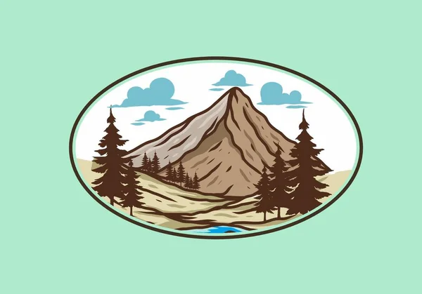 Mountain Pine Trees Line Art Illustration Design — Stock Vector
