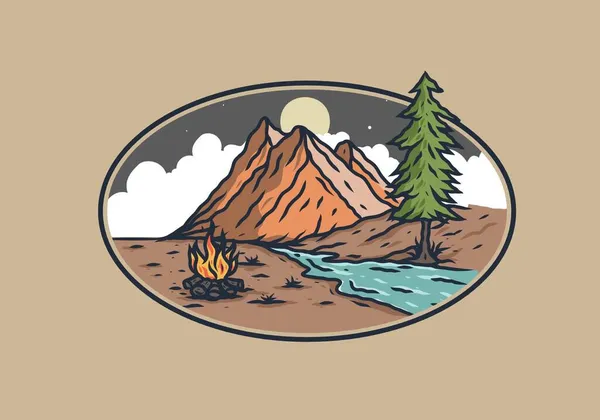 Diseño Dibujo Ilustración Río Montaña — Archivo Imágenes Vectoriales