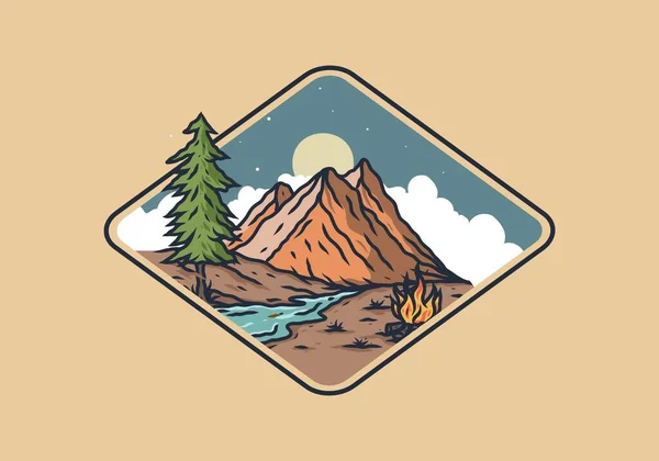 Diseño Dibujo Ilustración Río Montaña — Vector de stock