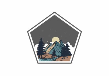 Gece dağı ve nehir çizimi tasarımı