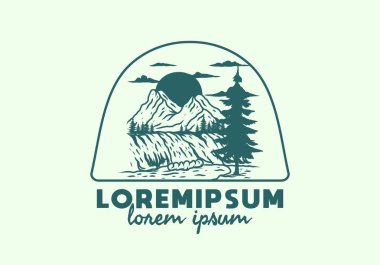 Dağ ve şelale tasarımının çizimi