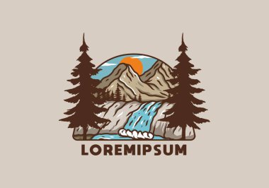 Dağ ve şelale tasarımının çizimi