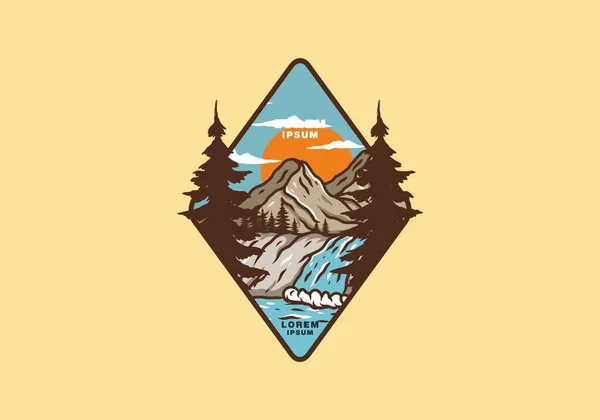 Illustrazione Disegno Montagna Cascata — Vettoriale Stock