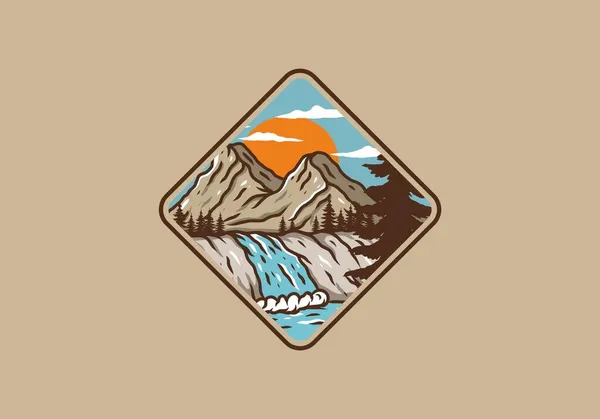 Illustration Dessin Conception Montagne Cascade — Image vectorielle