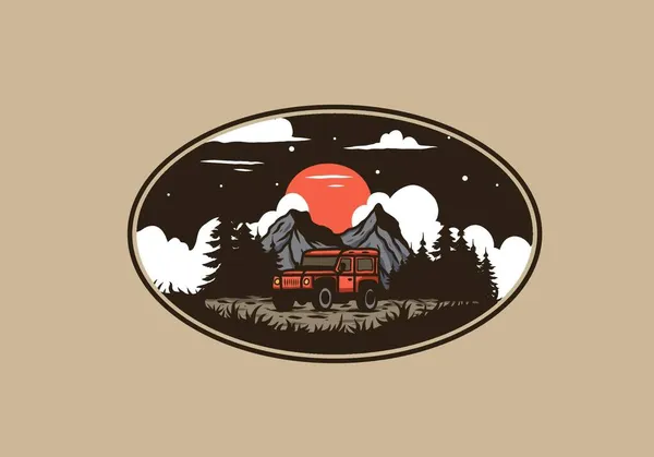 Overlanding Auto Badge Illustratie Tekening Ontwerp — Stockvector