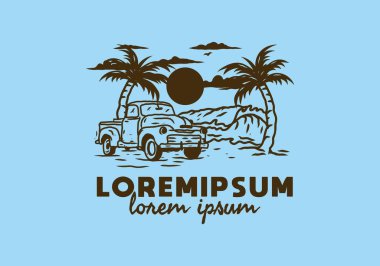 Plaj illüstrasyonundaki araba tasarımı