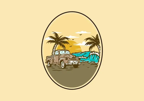 Coche Playa Ilustración Dibujo Diseño — Vector de stock