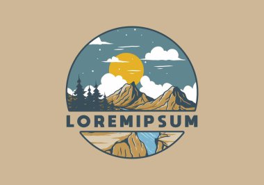 Dağ kayalıkları arasında nehir çizimi