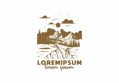 Dağ kayalıkları arasında nehir çizimi