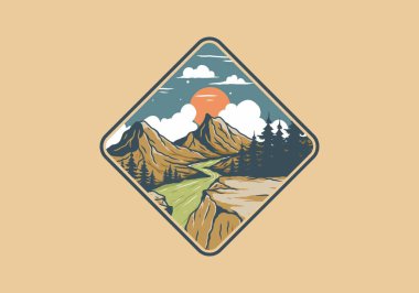 Dağ kayalıkları arasında nehir çizimi