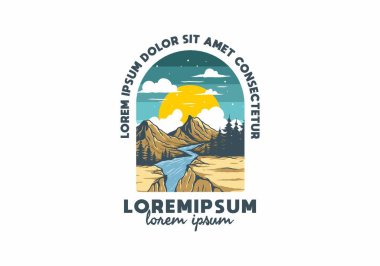 Dağ kayalıkları arasında nehir çizimi