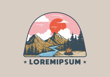 Dağ kayalıkları arasında nehir çizimi