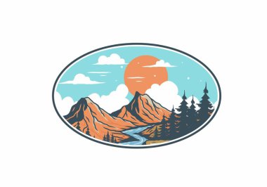 Dağ kayalıkları arasında nehir çizimi