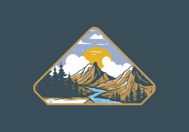 Dağ kayalıkları arasında nehir çizimi