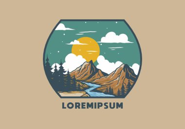 Dağ kayalıkları arasında nehir çizimi