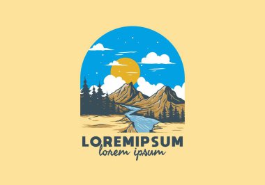 Dağ kayalıkları arasında nehir çizimi