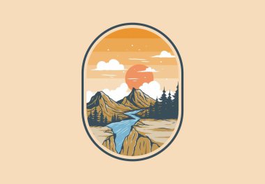 Dağ kayalıkları arasında nehir çizimi