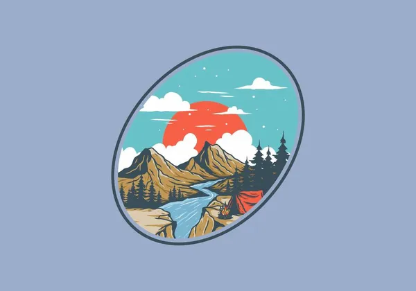 River Mountain Cliffs Illustration Design — Stock Vector