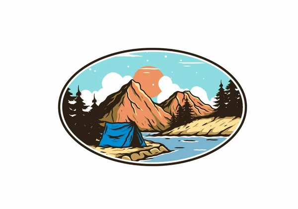 Lago Montaña Camping Ilustración Dibujo Diseño — Vector de stock