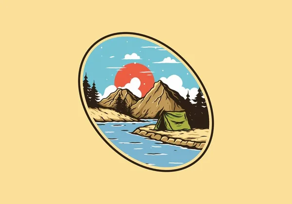 Lago Montaña Camping Ilustración Dibujo Diseño — Vector de stock