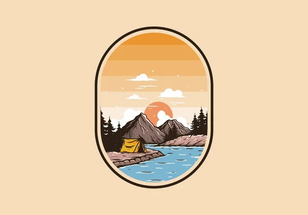 Montagne Lac Camping Illustration Dessin Conception — Image vectorielle