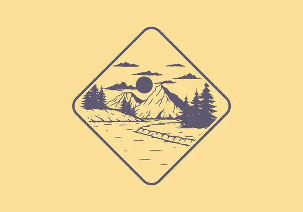 Mountain Sjö Camping Illustration Ritning Design — Stock vektor