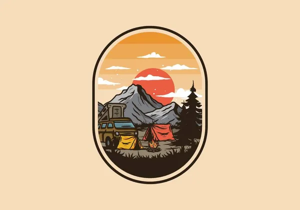 Nuit Camping Car Van Illustration Dessin Design — Image vectorielle