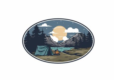 Göl çiziminin yanında kamp ateşi yakmak.