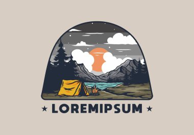 Göl çiziminin yanında kamp ateşi yakmak.