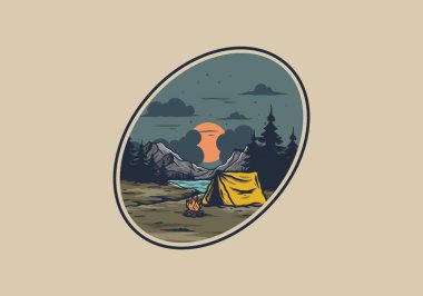 Göl çiziminin yanında kamp ateşi yakmak.