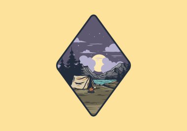 Göl çiziminin yanında kamp ateşi yakmak.